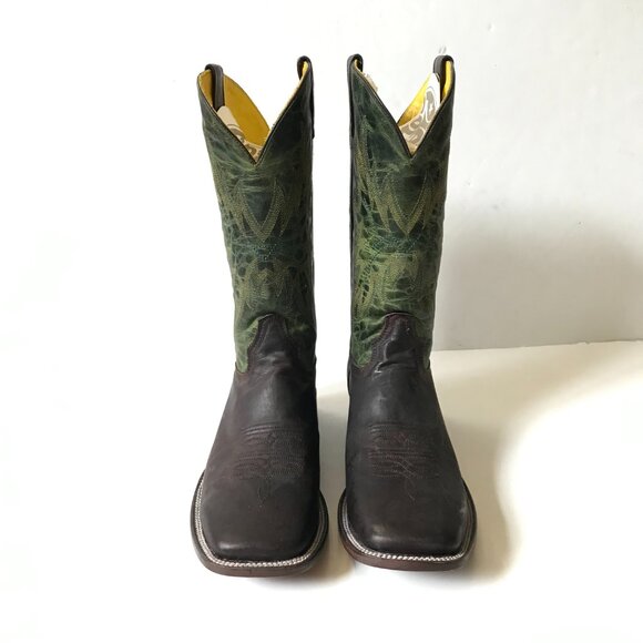 NEW Planet Cowboy Dig It Boots Mens 10.5 EE Brown Green Leather Square Toe NWOB - Picture 6 of 15